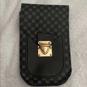 Black Phone Pouch with Gold Push-Lock and chain